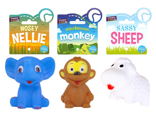 Dog Vinyl Squeaky Toys 3 Assorted Designs Sheep Elephant Monkey 318822 (Parcel Rate)