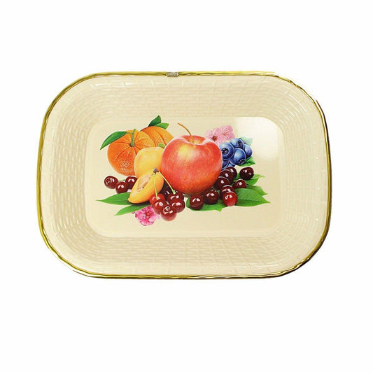 Rectangle Plastic Kitchen Plate Rattan Style Floral Print 32cm x 22cm  4889 (Parcel Rate)