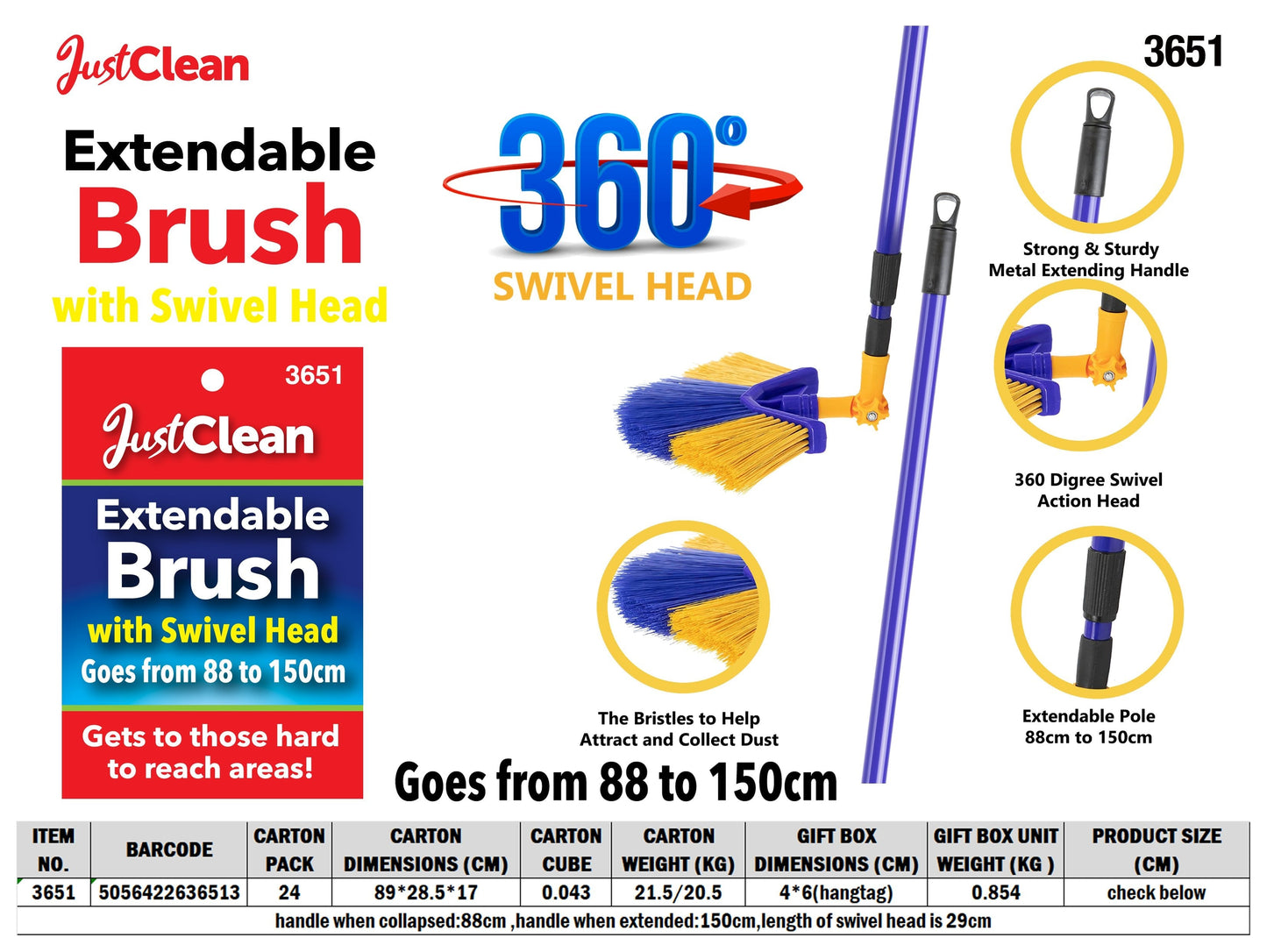 Extendable Swivel Head Brush Goes From 88cm to 150cm 3651 (Big Parcel Rate)