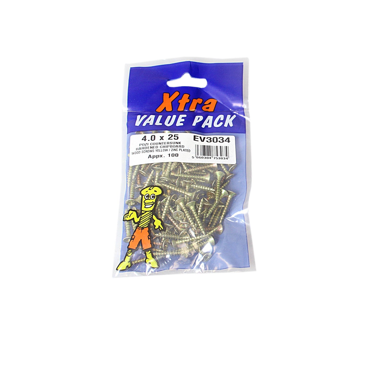 4.0 x 25 Pozi c/sk Chipboard Screws Yellow Diy Xtra Value 3034 (Large Letter Rate)