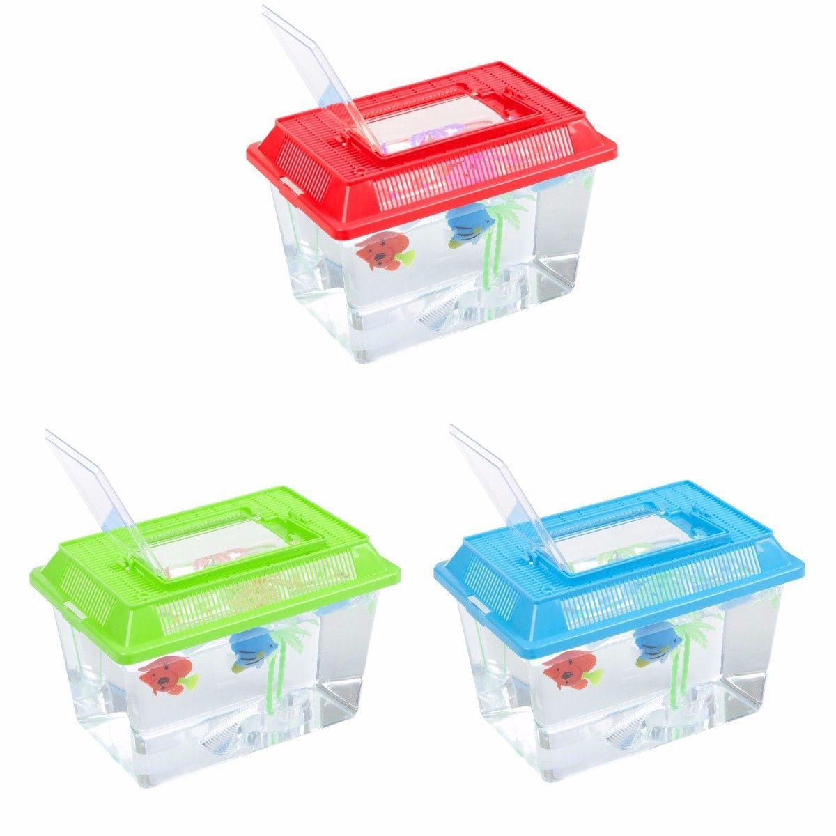 Plastic Aquarium Fish Insect Terrarium Tank with Carry Handle and Lid 18 x 9.5cm Assorted Colours 0090 (Parcel Rate)