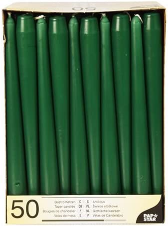 50 Dark Green Taper Candles 250mm 17969 (Parcel Rate)