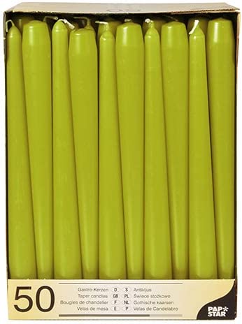 50 Olive Green Taper Candles 250mm 81763 (Parcel Rate)