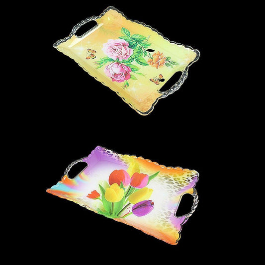 Plastic Floral Print Serving Tray 17cm x 26cm Assorted Colours and Designs 0725 (Parcel Rate)