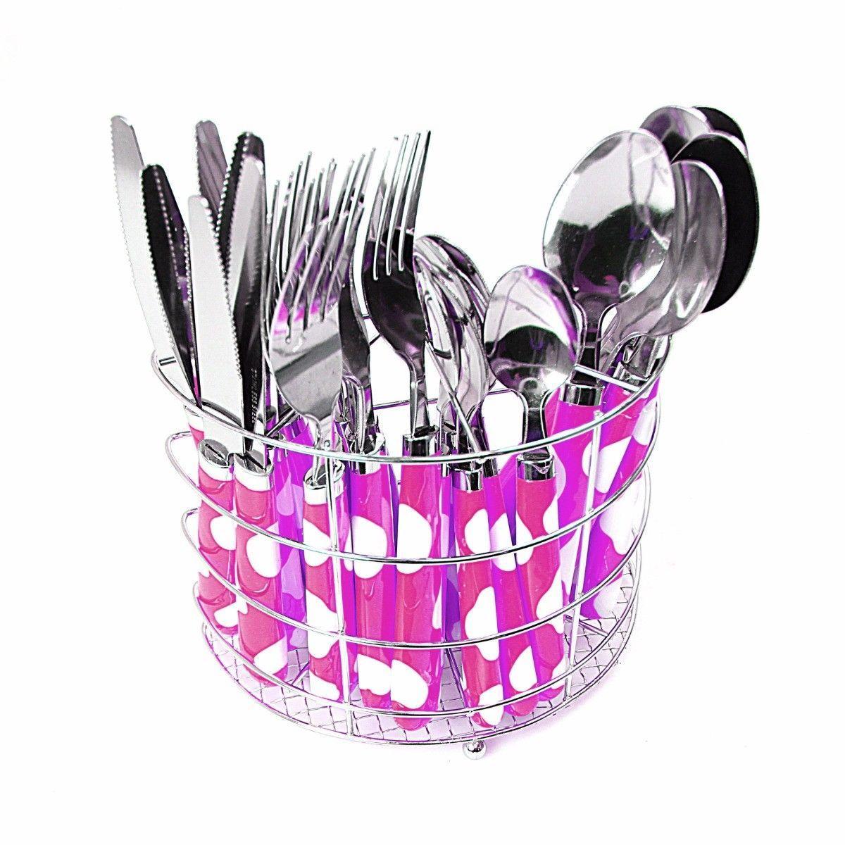 24PC Spotted Stylish Stainless Steel Cutlery Set In Steel Holding Rack 4184 (Parcel Rate)