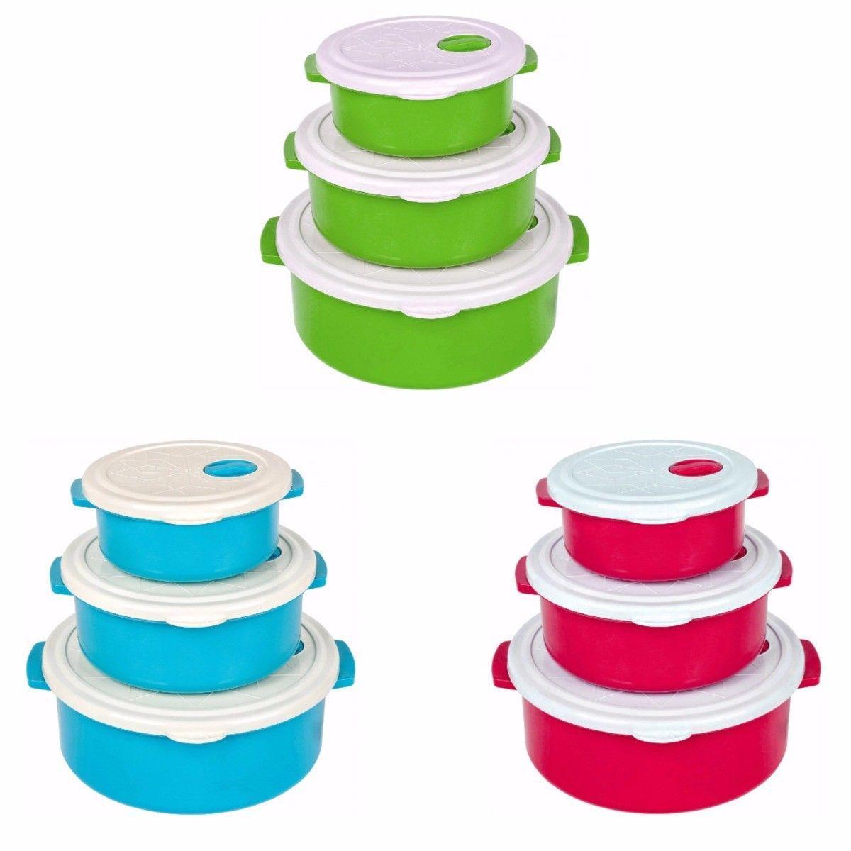 Durable Airtight Set Of 3 Stackable Handled Kitchen Containers 9421 (Parcel Rate)