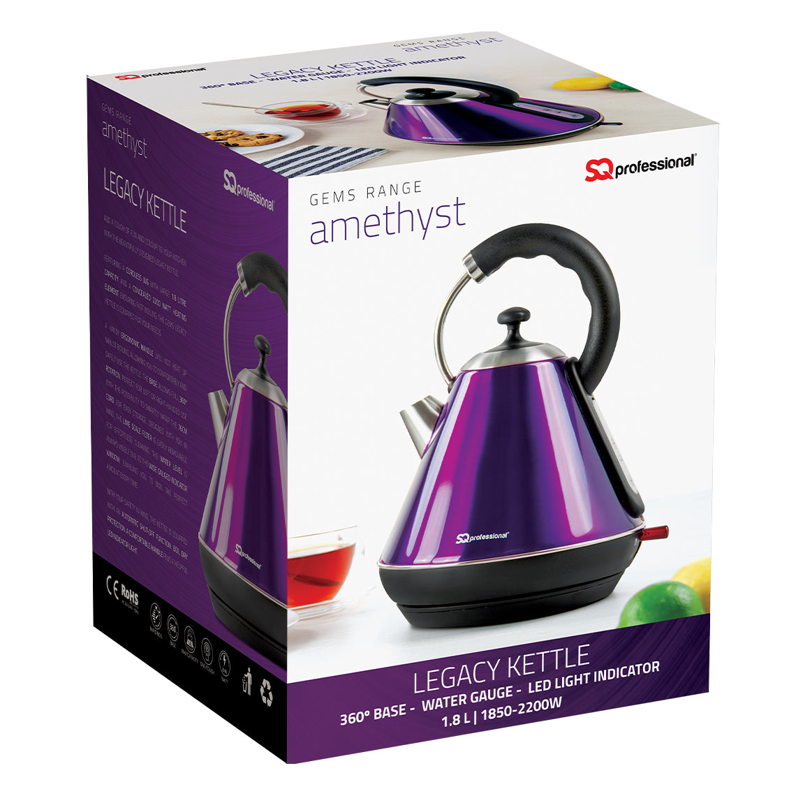 SQ Professional Gems Legacy Kettle 1.8 Litre 2200 Watt Onyx 3430 (Parcel Rate)