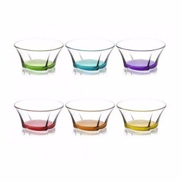 Truva Glass Side Dish Bowl 310cc Set of 6 Coloured Glass 5440 (Parcel Rate)