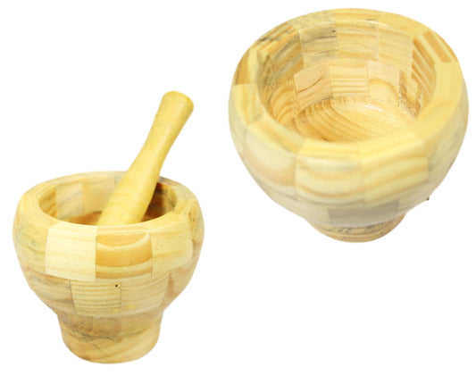 Wooden Round Pestle & Mortar Grinding Crushing Mixing Pesto Pastes Hummus 1Pc 1500 (Parcel Rate)