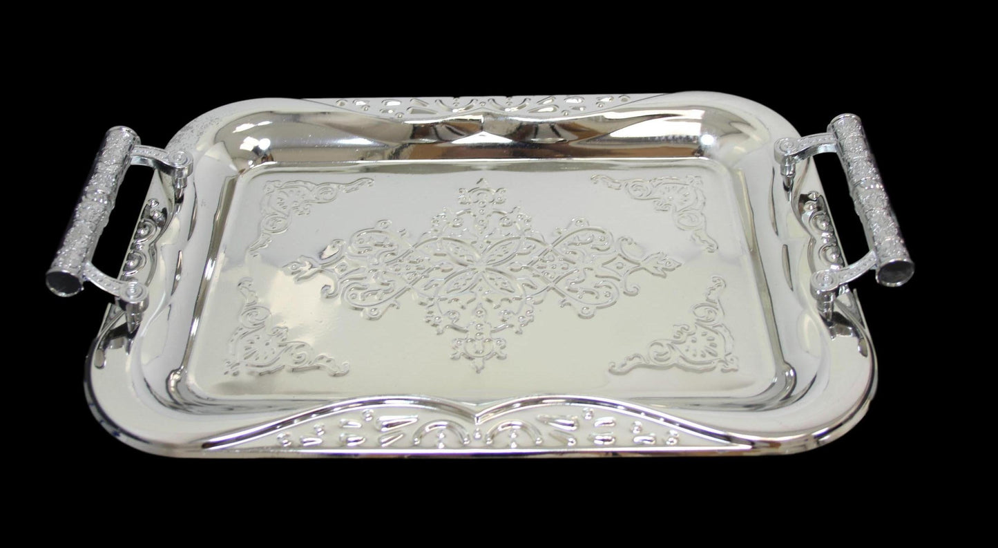 Metallic Chrome Steel Vintage Serving Tray 35 x 25cm Assorted Colours 5850 (Parcel Rate)