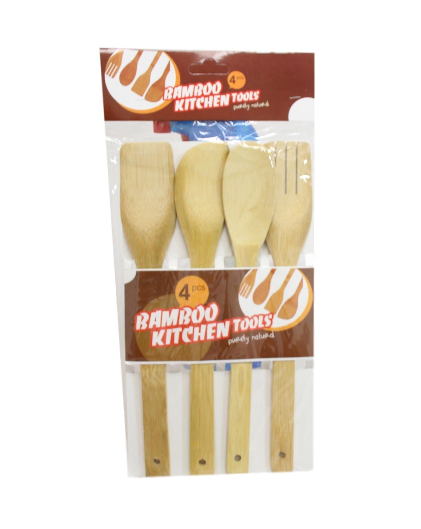 Wooden Baking Cooking Spoon Set Bamboo Kitchen Tools 4 Pack 29cm 5855 (Large Letter Rate)