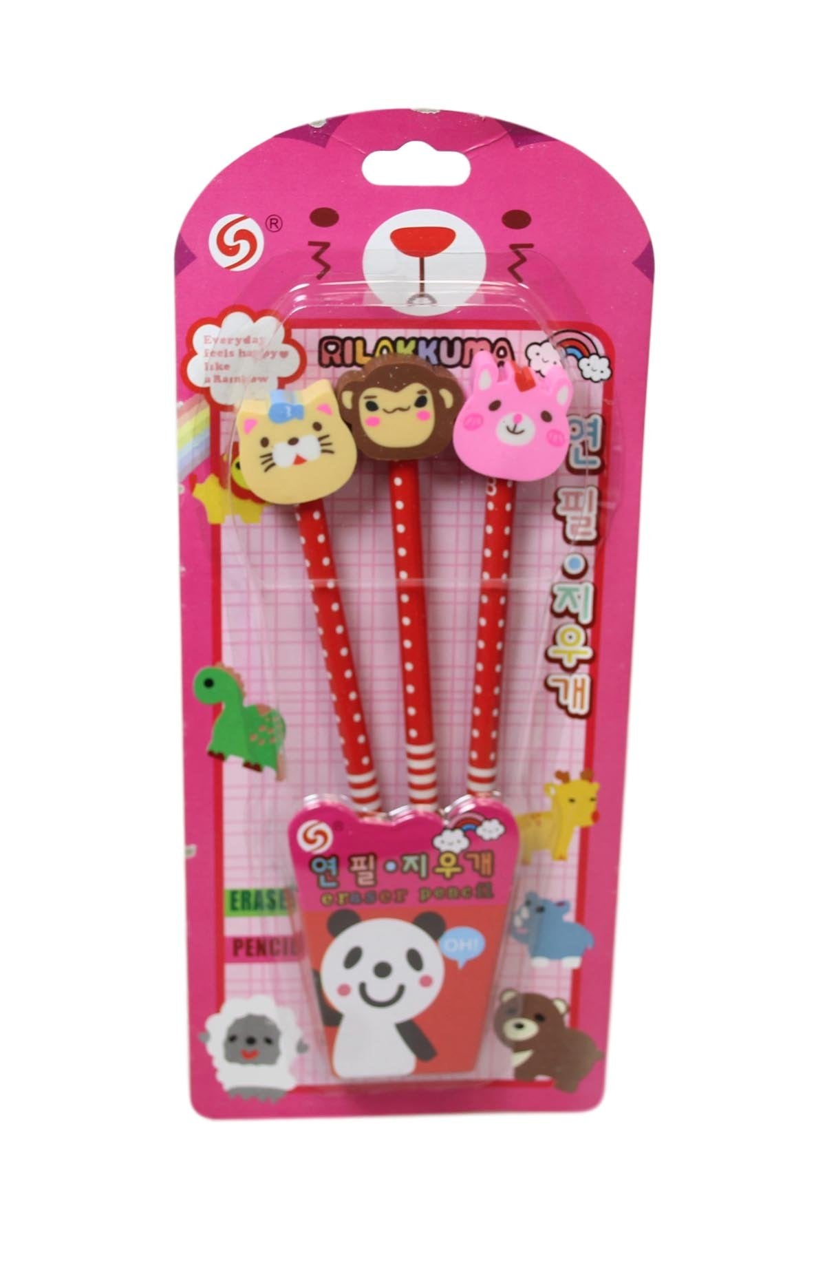 Children's Character Pencil With Rabbit Erasers School Boys Girls Writing Pencils 3 Pack  5872 (Large Letter Rate)