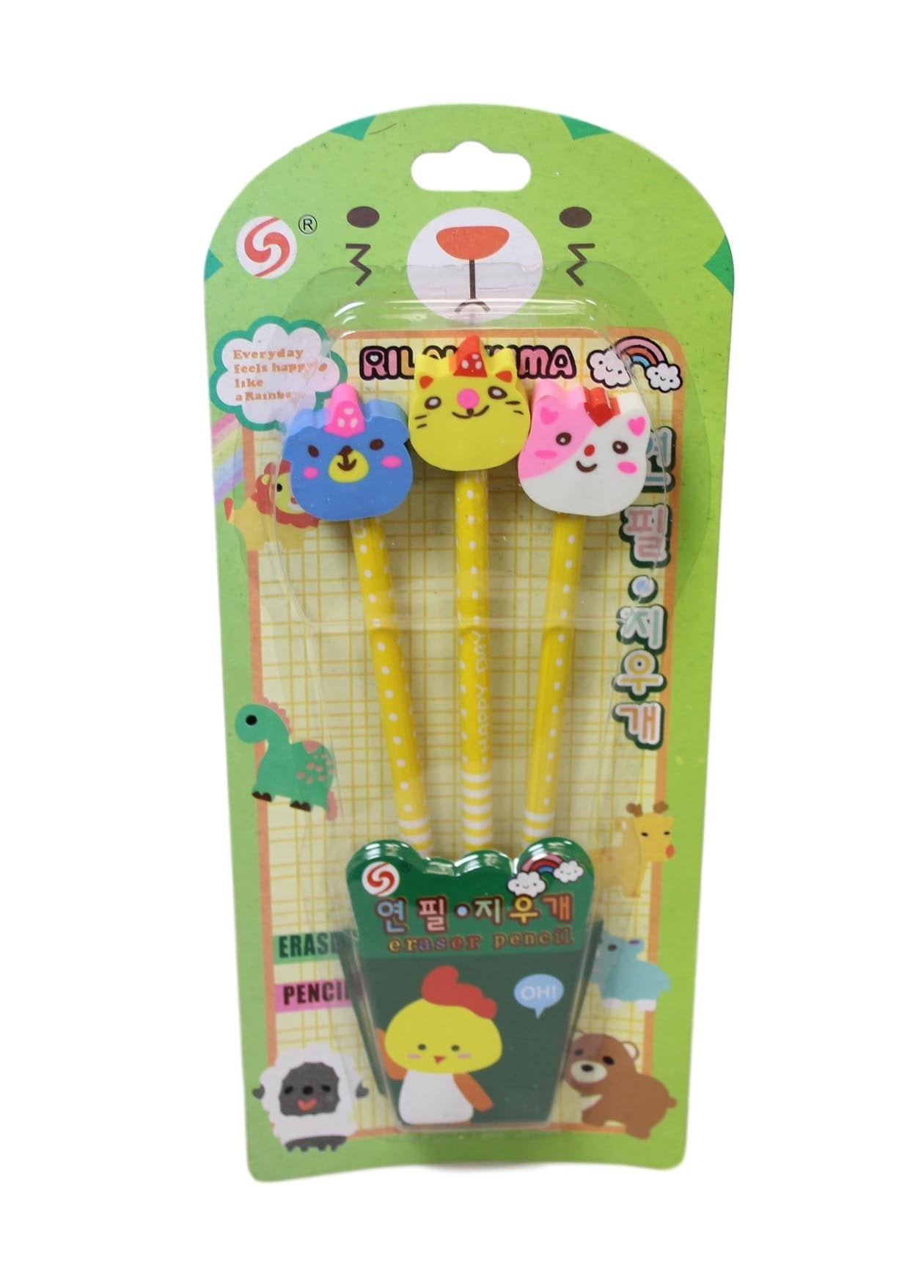 Children's Character Pencil With Rabbit Erasers School Boys Girls Writing Pencils 3 Pack  5872 (Large Letter Rate)