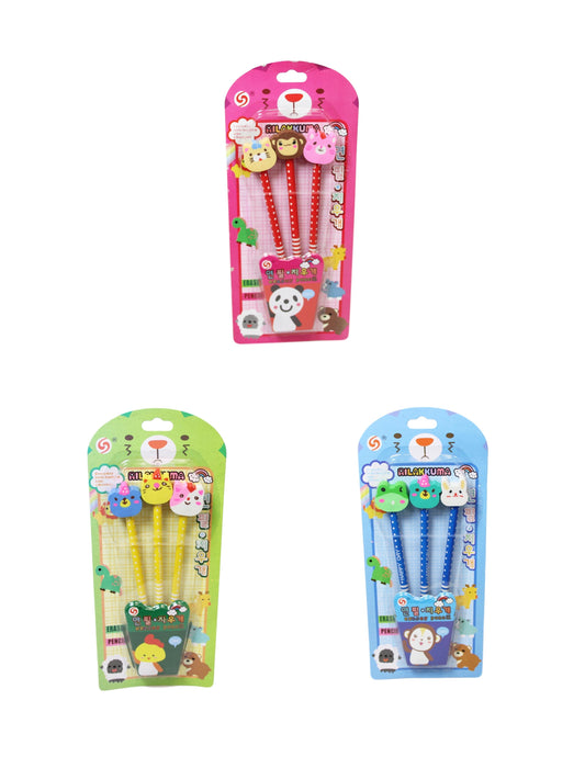 Children's Character Pencil With Rabbit Erasers School Boys Girls Writing Pencils 3 Pack  5872 (Large Letter Rate)