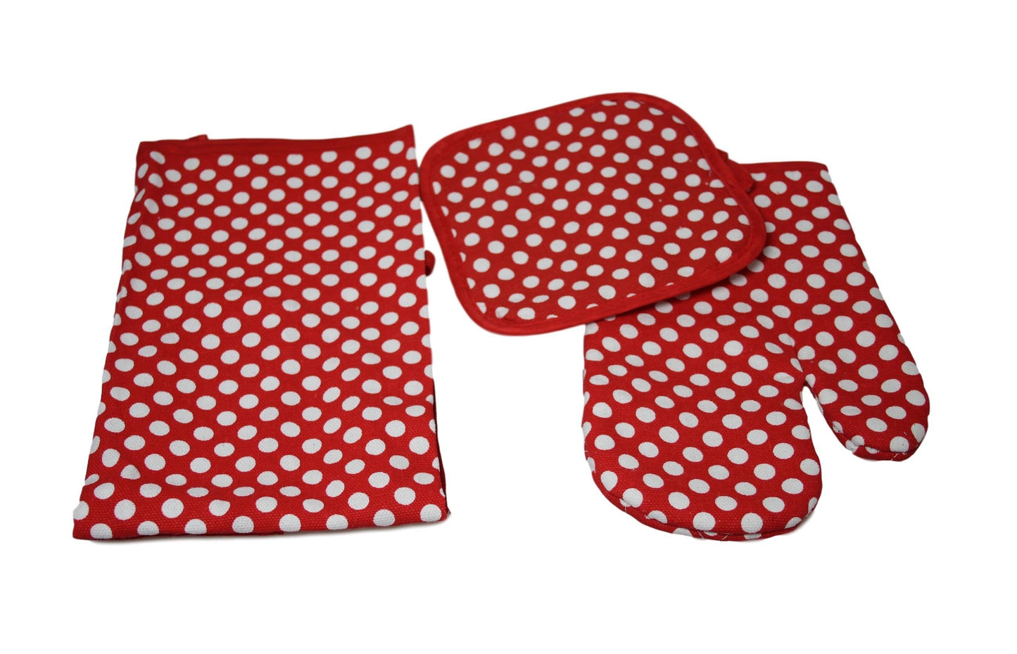 Oven Glove Apron Pan Holder Set of 3 Polka Dot Design Assorted Colours 5920  A (Parcel Rate)