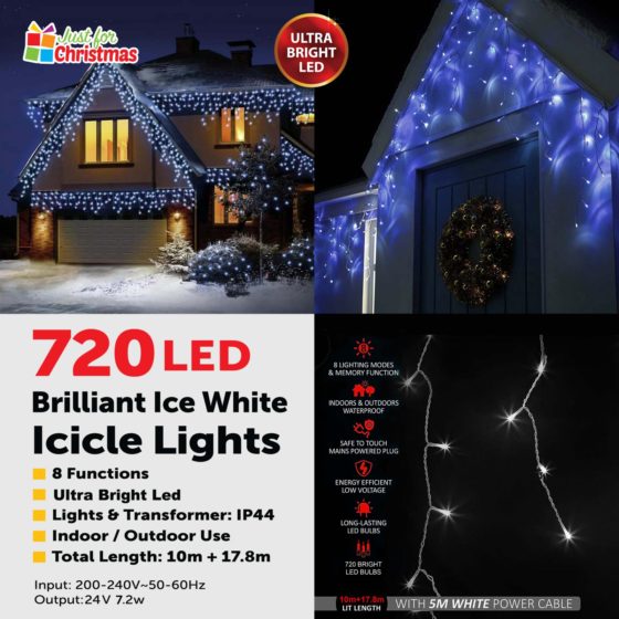 720LED Brilliant Ice White Icicle Lights 6045 (Parcel Rate)