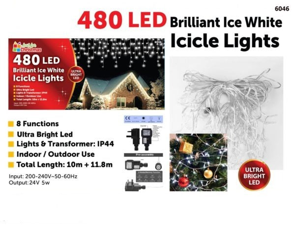 480LED Brilliant Ice White Icicle Lights 6046 (Parcel Rate)