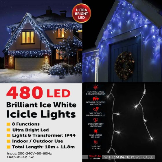 480LED Brilliant Ice White Icicle Lights 6046 (Parcel Rate)