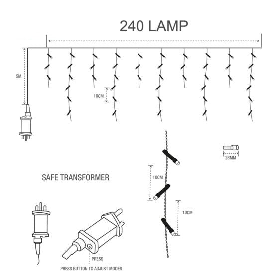 240LED Brilliant Ice White Icicle Lights 6048 (Parcel Rate)