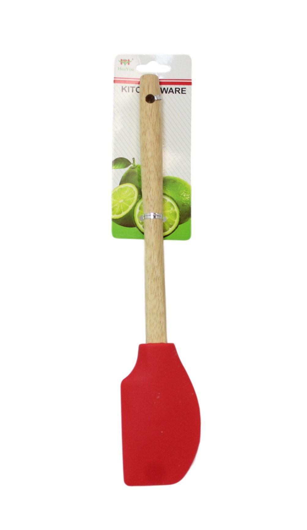 Kitchen Silicone Flat Sided Scraper Spatula Wooden Handle 32 cm Assorted Colours 6063 A  (Large Letter Rate)