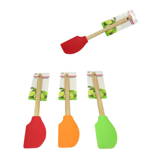 Kitchen Silicone Flat Sided Scraper Spatula Wooden Handle 32 cm Assorted Colours 6063 A  (Large Letter Rate)