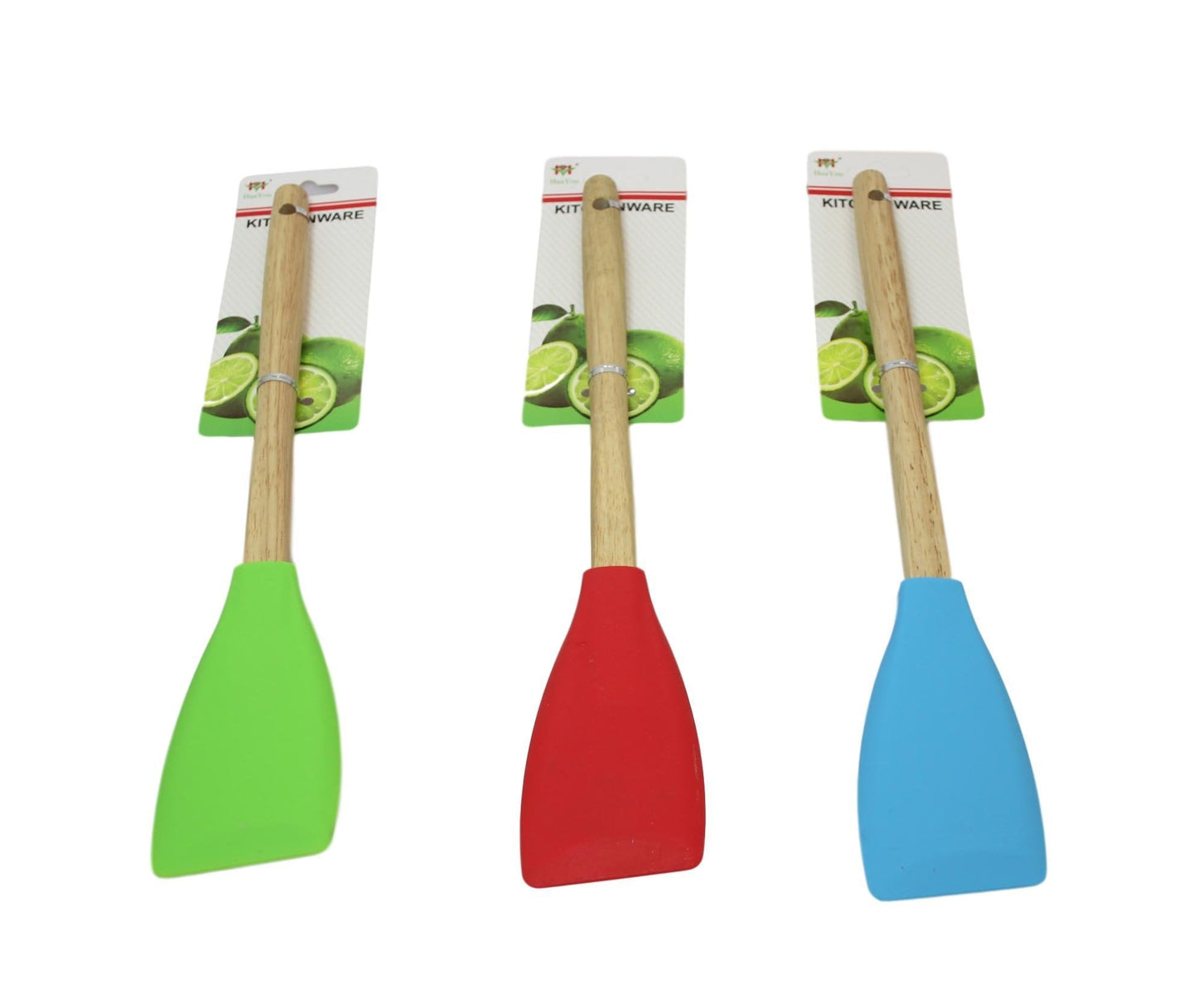 Kitchen Silicone Scraper Spatula Wooden Handle 33 cm Assorted Colours 6064 A  (Large Letter Rate)