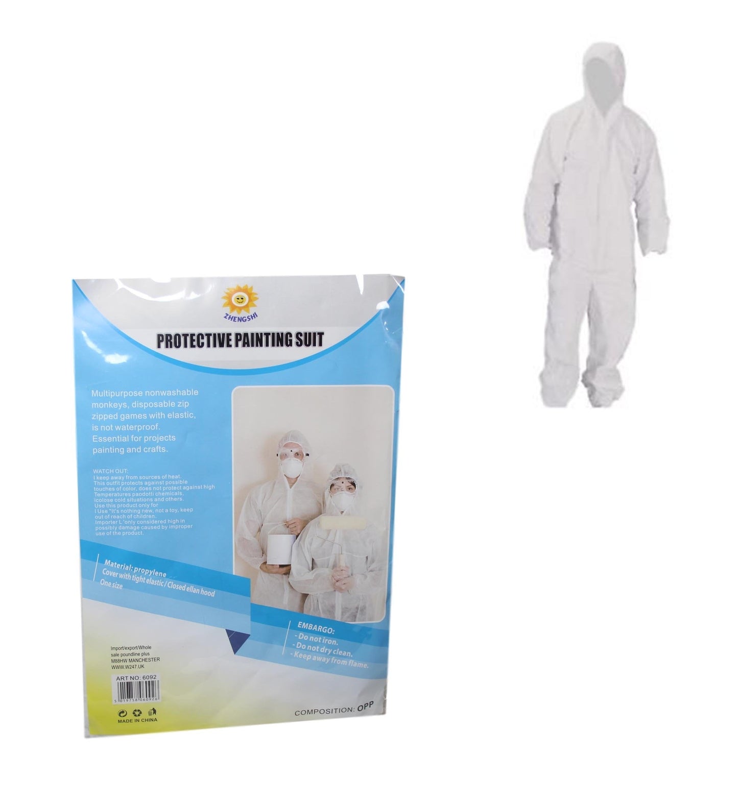 Protective Painting Suit White Indoor Outdoor Disposable Painting Onesie One Size 6605 (Large Letter Rate)