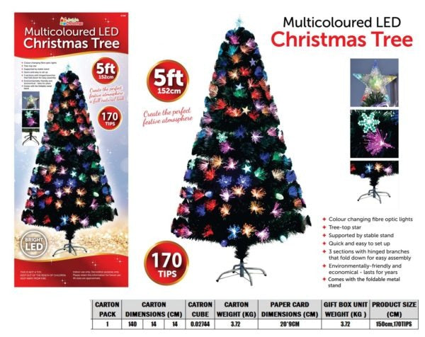 Artificial Christmas Green Tree 5ft with Multicolour LED Lights 6108 (Big Parcel Rate)