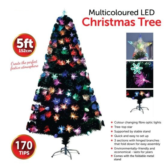 Artificial Christmas Green Tree 5ft with Multicolour LED Lights 6108 (Big Parcel Rate)