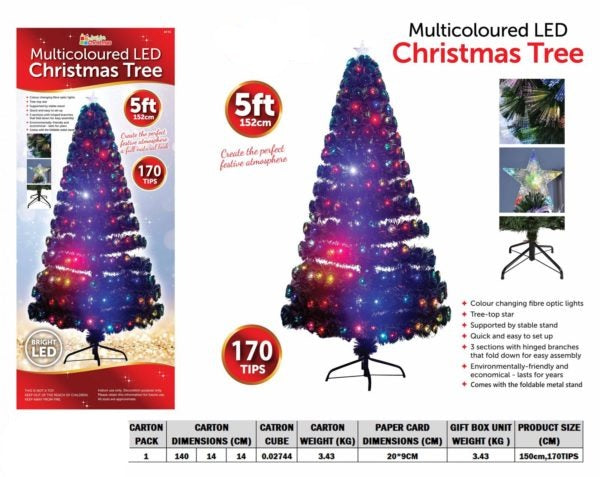 Artificial Christmas Green Tree 5ft with Multicolour LED Lights 6115 (Big Parcel Rate)