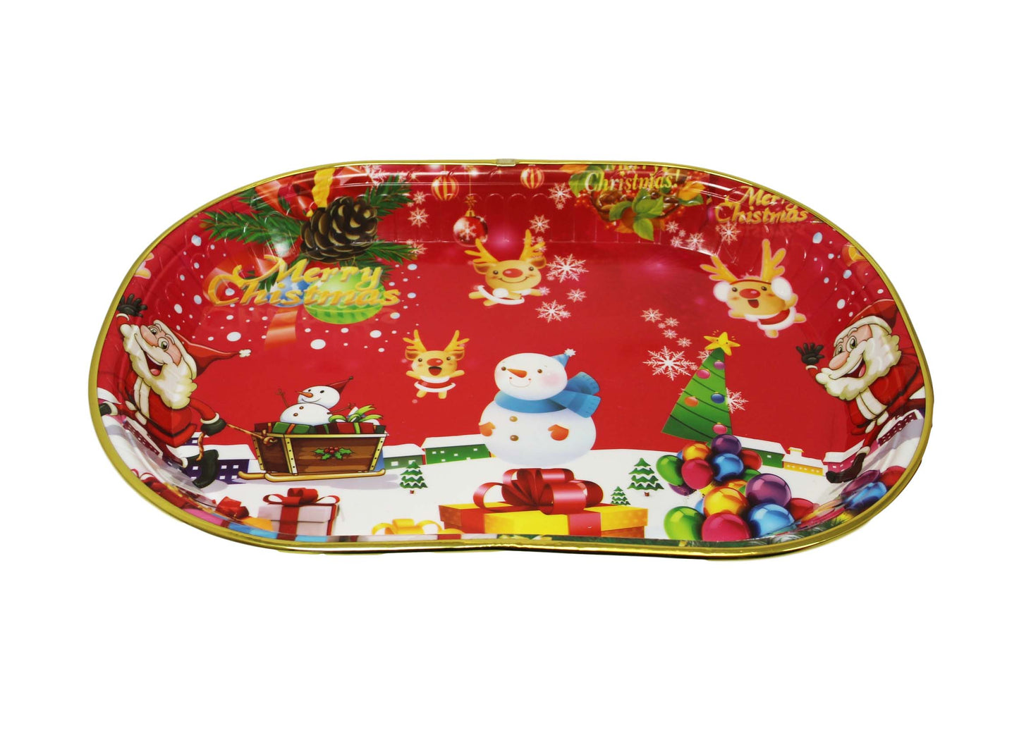 Christmas Festive Serving Tray Xmas Print Plastic Serving Gold Rim Tray 43 x 30 cm 6120 (Parcel Rate)