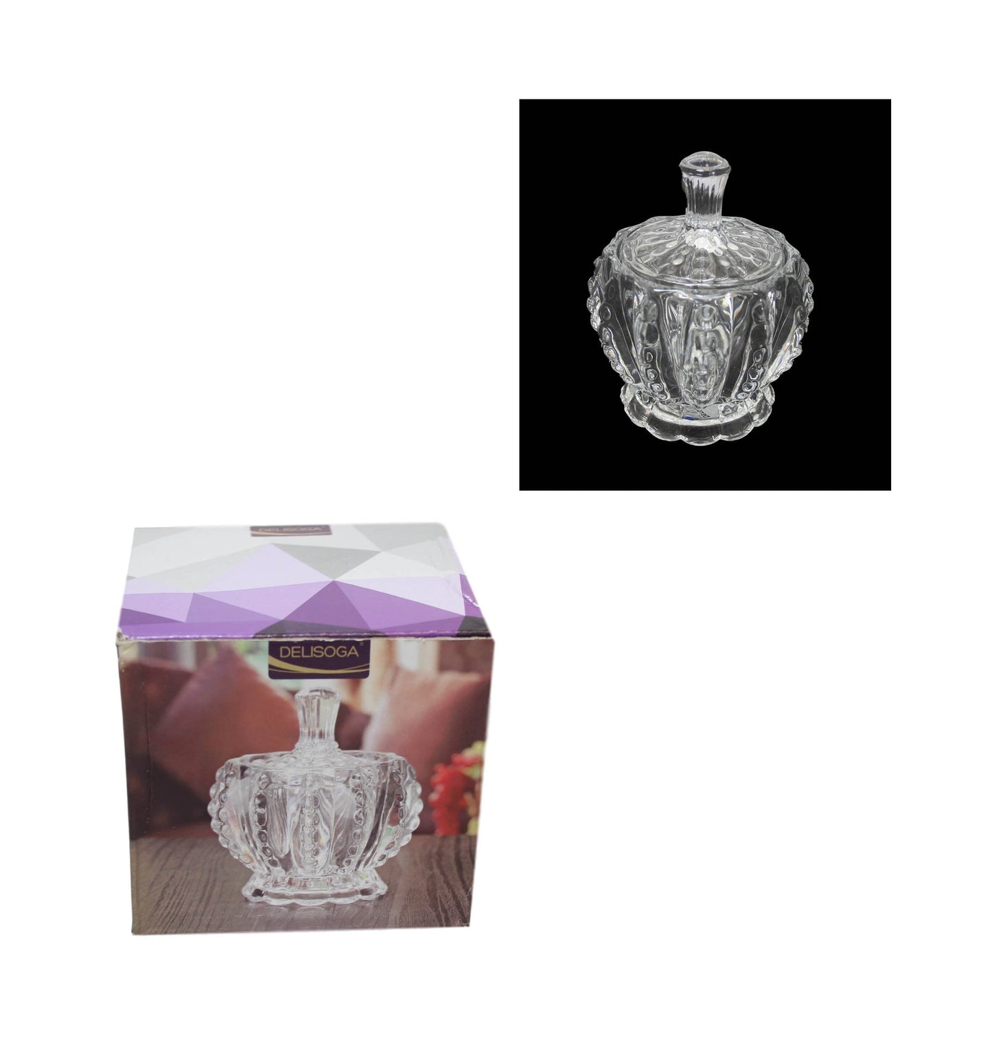 Crystal Glass Sweets Sugar Jar with Lid 8 x 8 cm 6316 A (Parcel Rate)