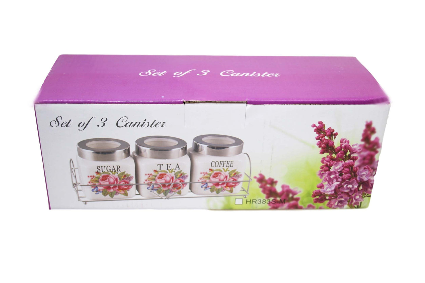 Kitchen Sugar Tea Coffee Storage Cannisters Jars with Floral Print 10 x 8 cm Set of 3 6437 (Parcel Rate)