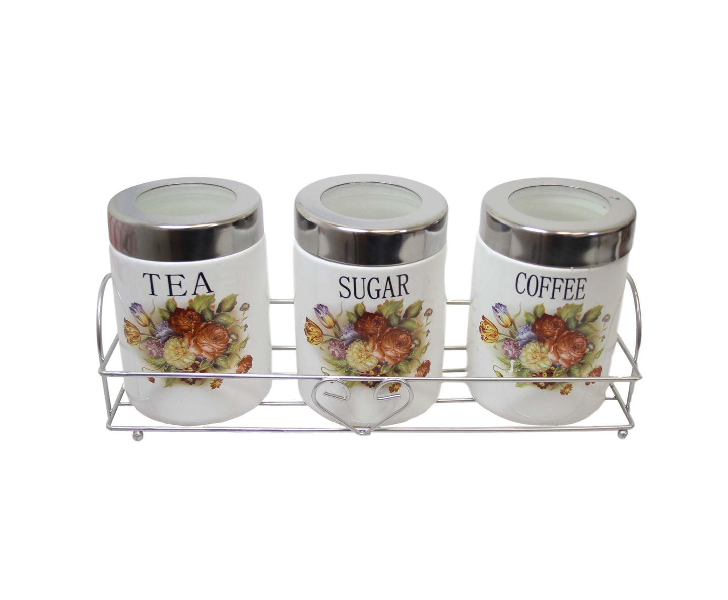 Kitchen Sugar Tea Coffee Storage Cannisters Jars with Floral Print 11 x 8 cm Set of 3 440 (Parcel Rate)