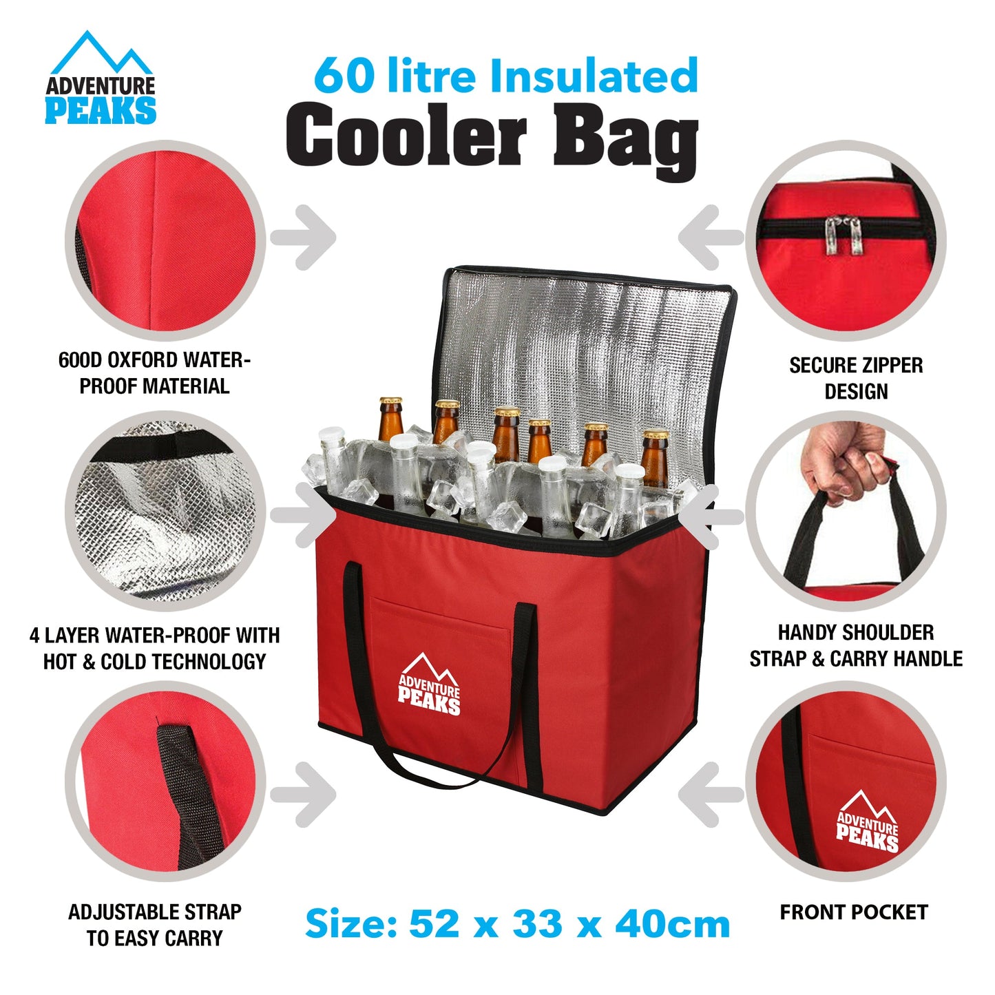 Cooler Bag 60L 52 x 33 x 40 cm Red 6632 (Parcel Rate)