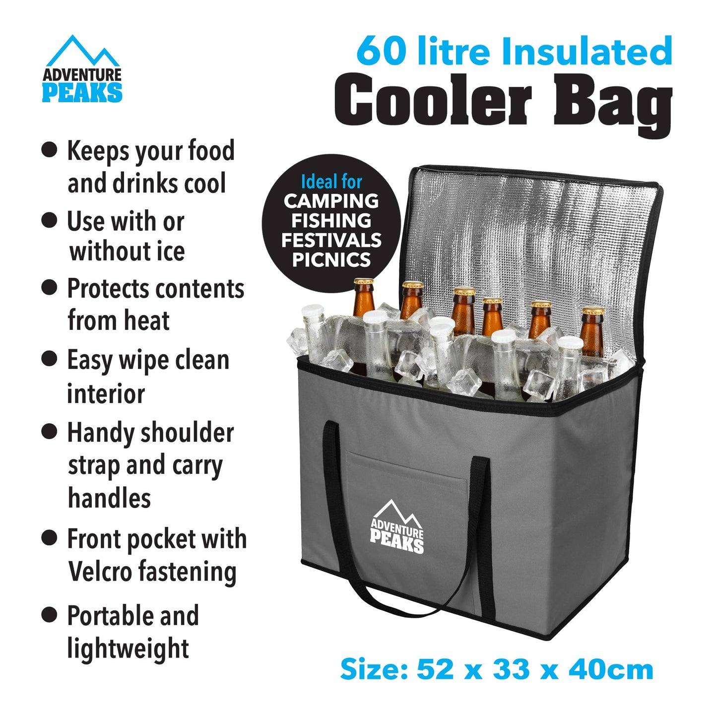 Cooler Bag 60L 52 x 33 x 40 cm Grey 6635 (Parcel Rate)