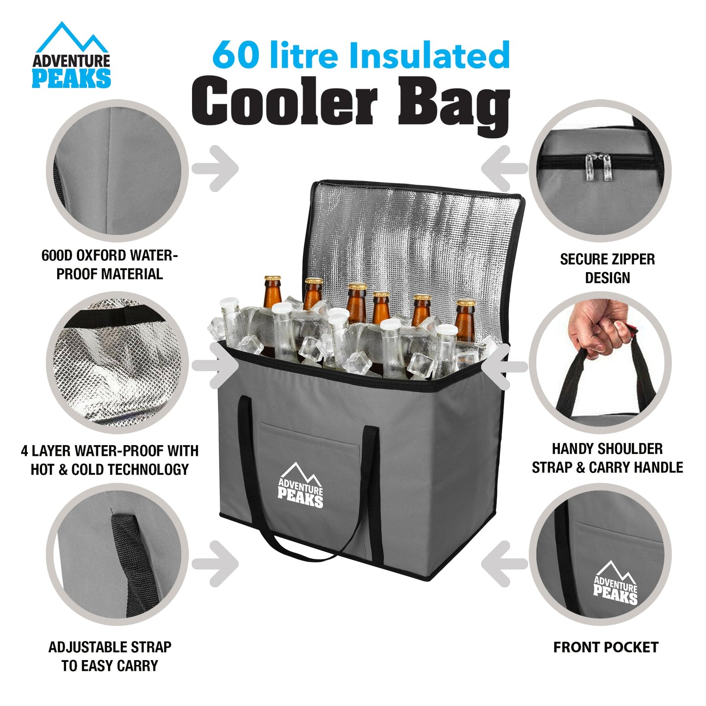 Cooler Bag 60L 52 x 33 x 40 cm Grey 6635 (Parcel Rate)