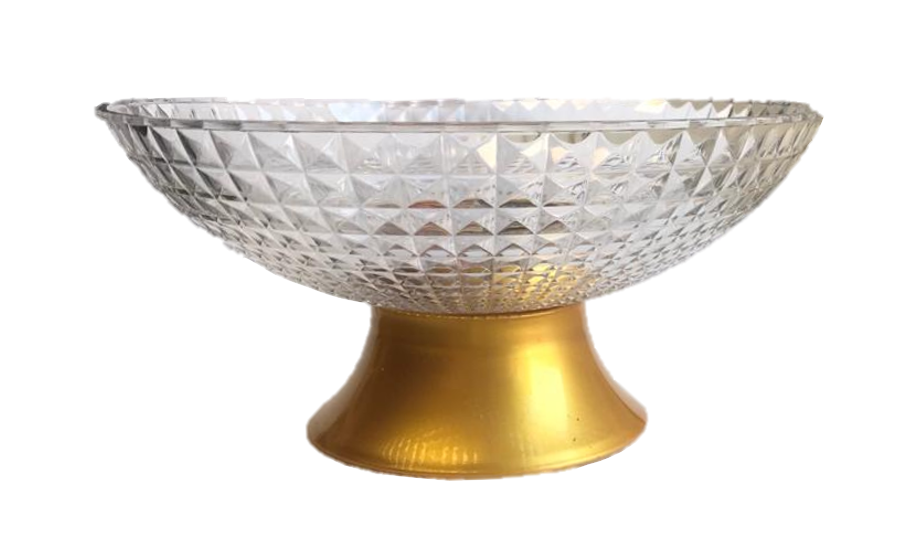Clear Plastic Fruit Bowl with Stand Diamond Cushion Pattern 19 x 10 cm 6843 (Parcel Rate)