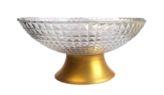 Clear Plastic Fruit Bowl with Stand Diamond Cushion Pattern 27 x 10 cm 6845 (Parcel Rate)