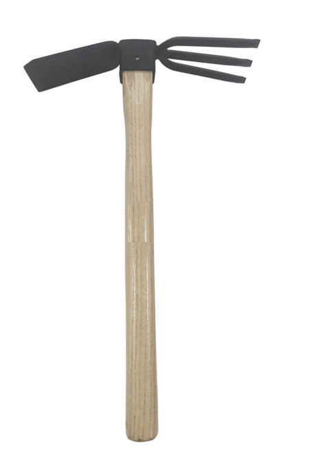 Garden Dual Metal Hoe and Rake 35 x 24 cm Wooden Handle  6922 (Parcel Rate)