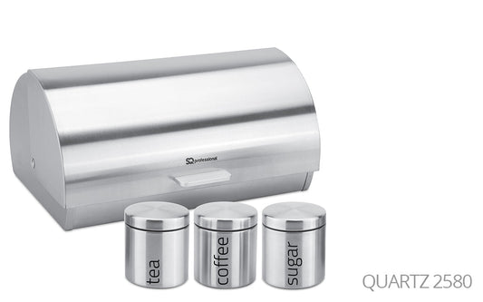 SQ Professional Gems Metal Bread Bin with 3 Canisters Quartz 2580 (Parcel Rate)