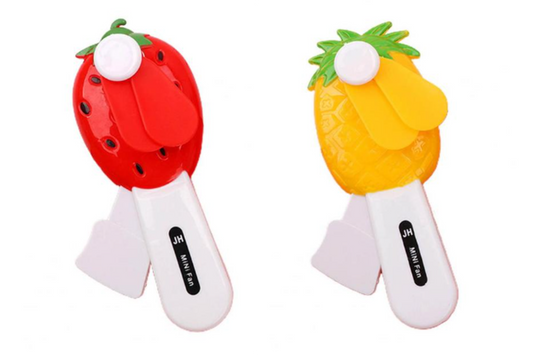 Mini Hand Pressure Fan Fruit Shape 13.5 cm Assorted Designs 7148 (Parcel Rate)