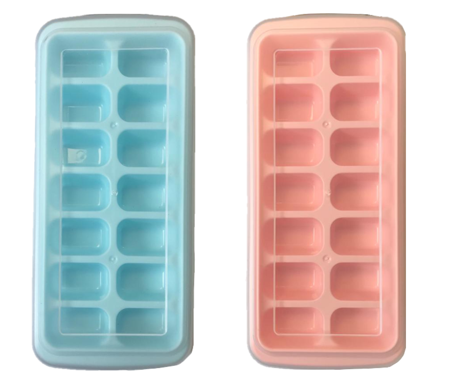 Plastic Freezer Ice Cube Tray Mould with Lid 16 x 11 cm Assorted Colours 7224 (Parcel Rate)