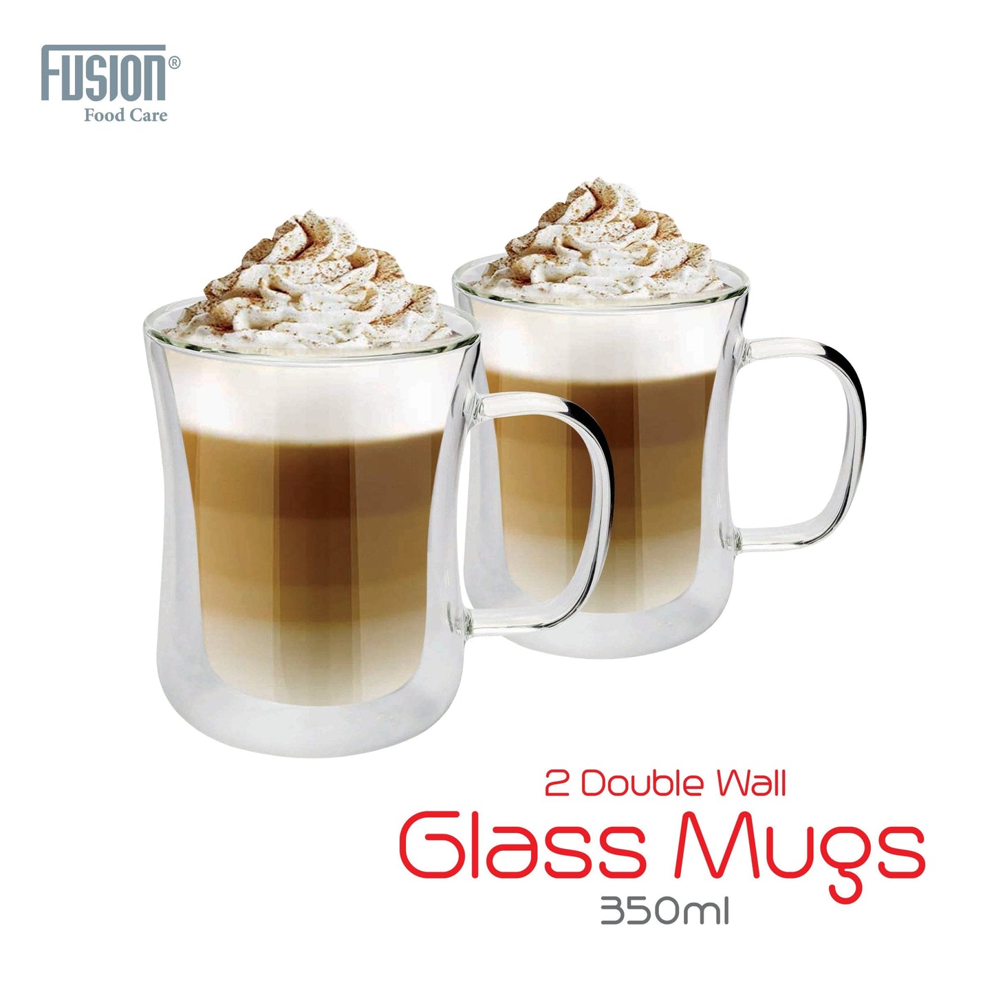 Double Wall Glass Mugs with Handle 350ml Set of 2 7303 (Parcel Rate)