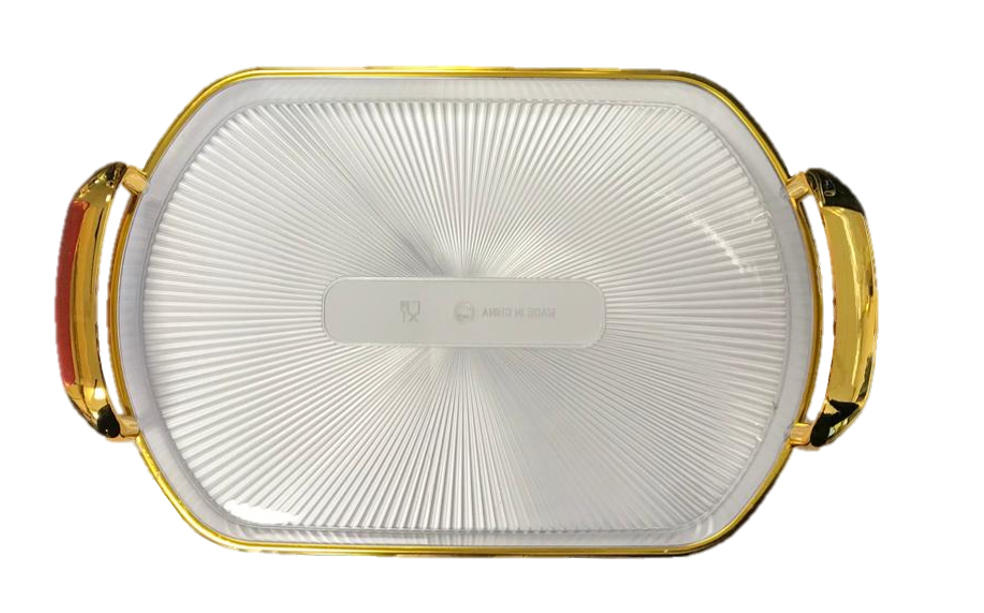 Oval Transparent Plastic Serving Tray with Gold Rim and Handles 24 x 35 cm 7357 (Parcel Rate)