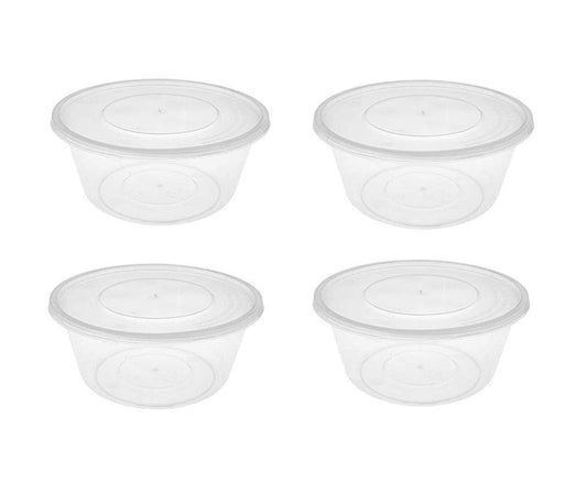 4 Pack Plastic Round Storage Food Containers Clear Microwave Safe With Lids 750ml  MX7083 (Parcel Rate)