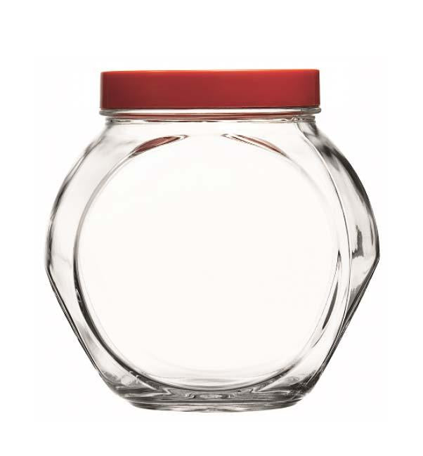 Clear Glass Bella Food Storage Sweets Jar with Red Plastic Lid 1.5 Litre 80000 (Parcel Plus Rate)