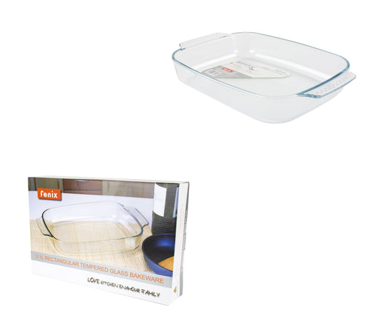 Rectangle Tempered Glass Roaster Cooking Baking Tray Dish 3 Litre 32 x 25 x 6.5cm 8040 (Parcel Rate)