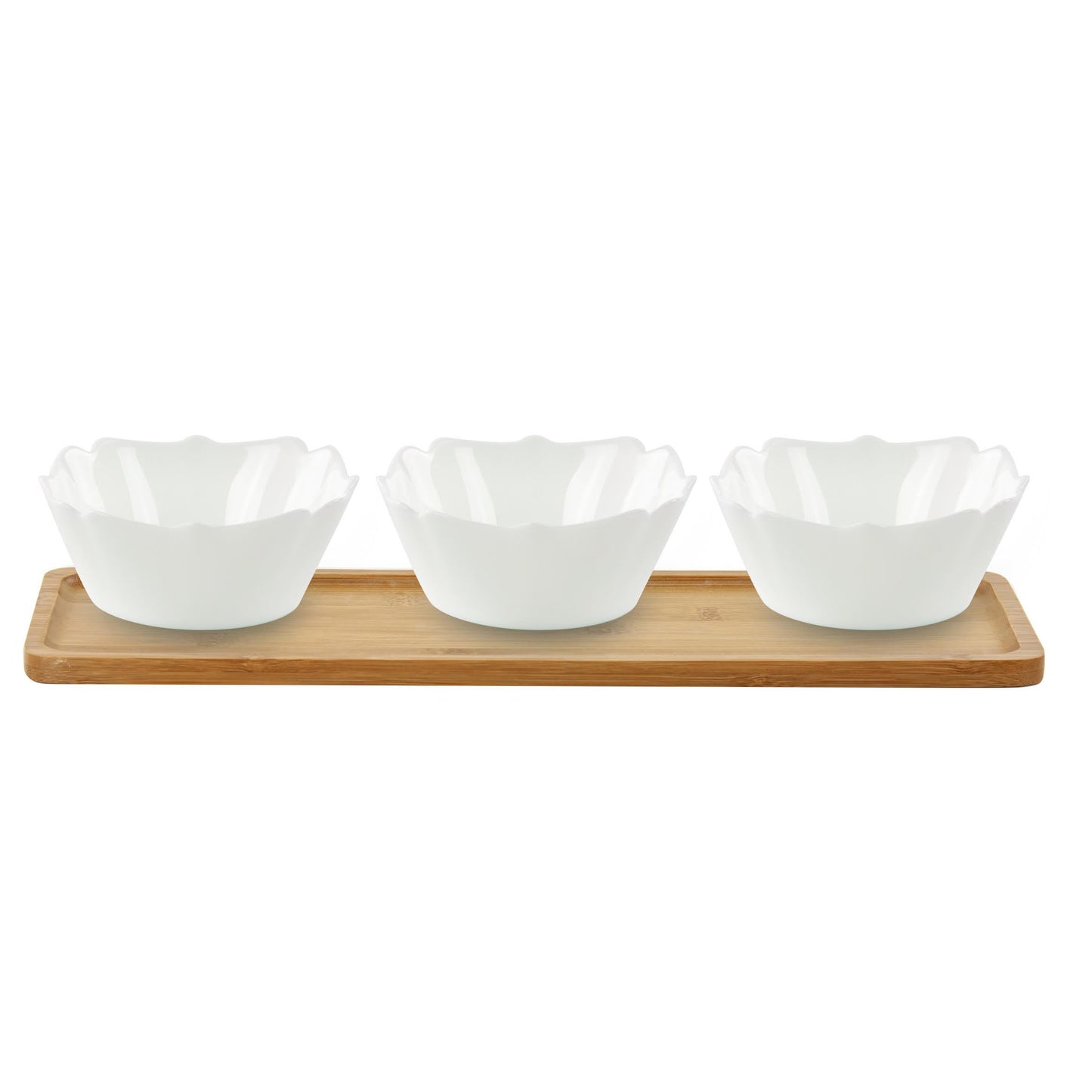 Opal High Quality Snack Bowl Set Silver Rim 4 Pcs Inc Tray 38cm x 12cm x 1cm 8320 (Parcel Rate)