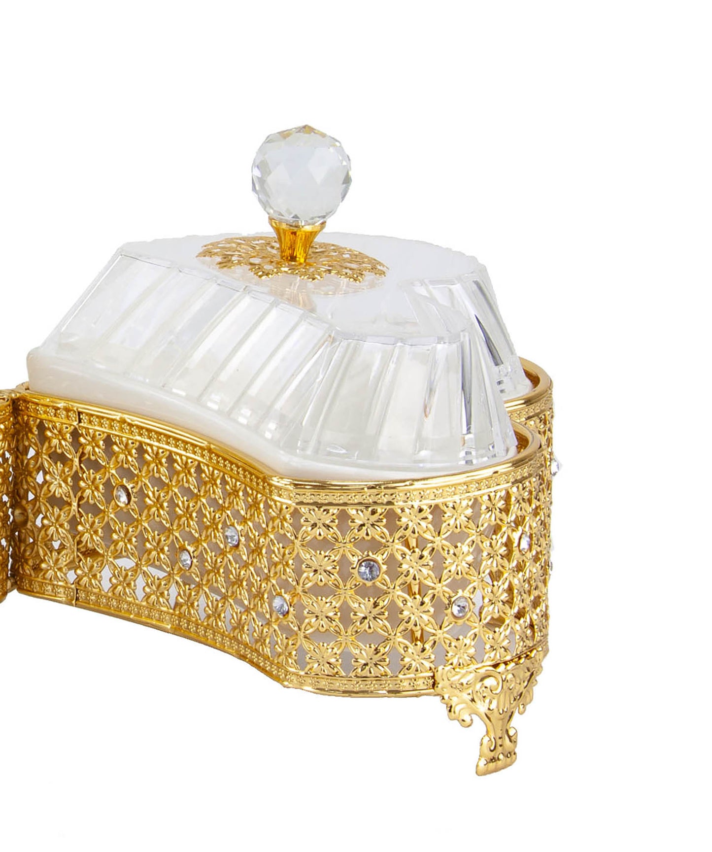 Ornate Party Heart Shape Serving Tray 2 Bowls With Lids Gold Embroidery 36cm x 19cm x 32cm 8440 (Big Parcel Rate)